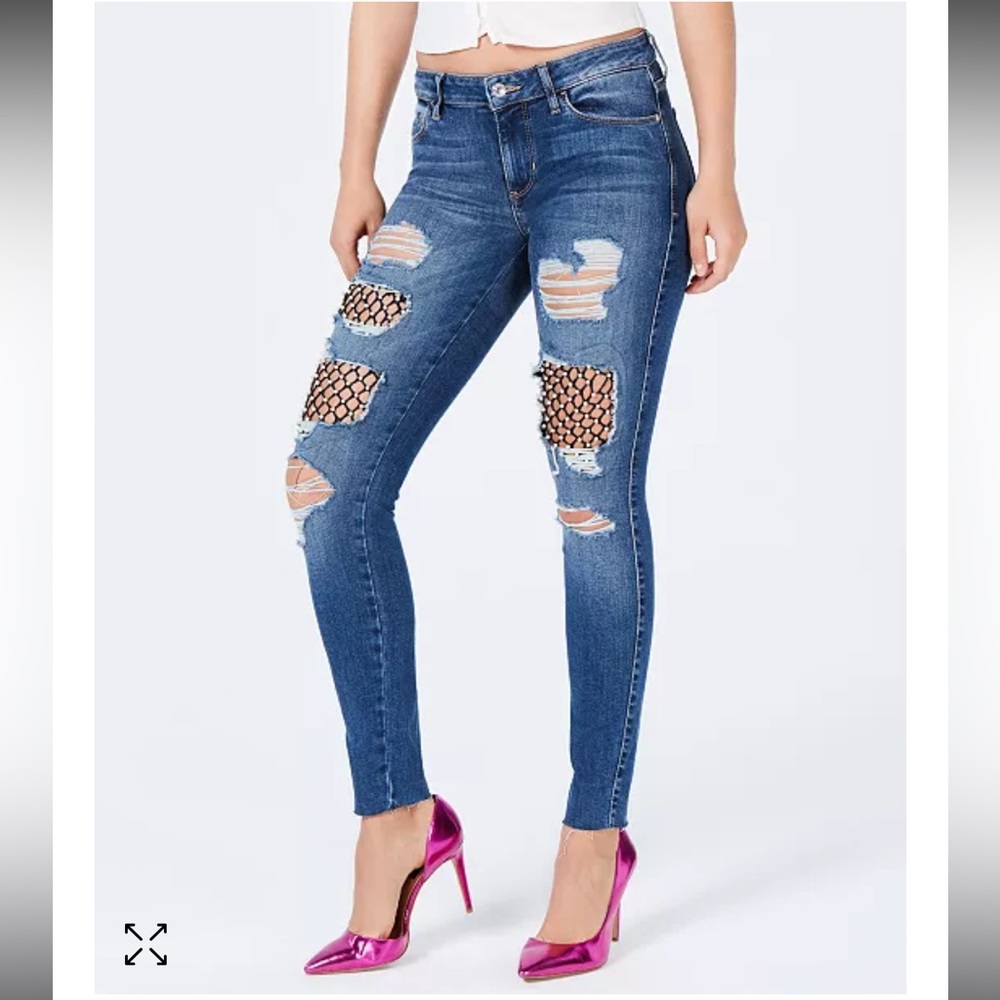 Guess Ripped Mesh-inset distressed Jeans- NWOT